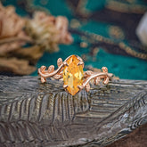 Nature-Inspired Leafy Branch 4-Prong Marquise Citrine Engagement Ring